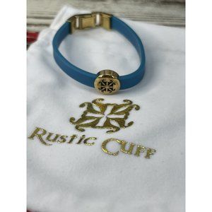 Rustic Cuff Bracelet Blue Turquoise Silicone‎ Gold Accent Band